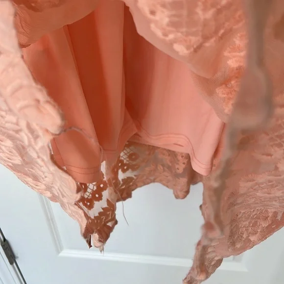 Peach prairie dress vintage lace style off the shoulder floral design small med - Picture 8 of 15